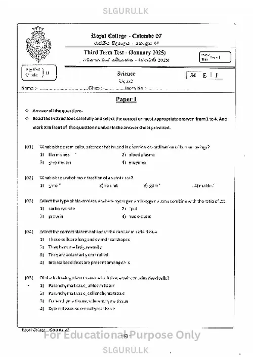 Grade 11 Science Third Term 2025 Royal College-Colombo 7 (EM) thumbnail